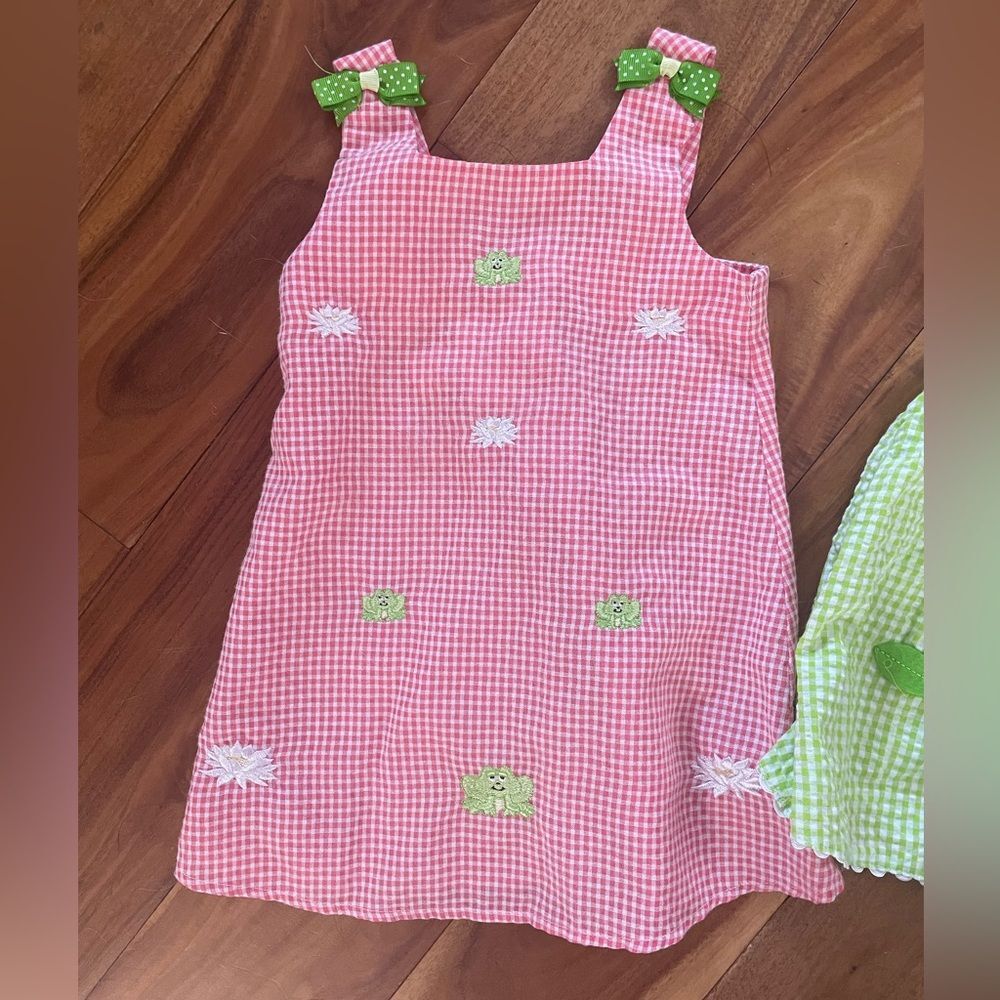 Bonnie Jean Dress Girls Pink Gingham And Frog Dress size 18 months